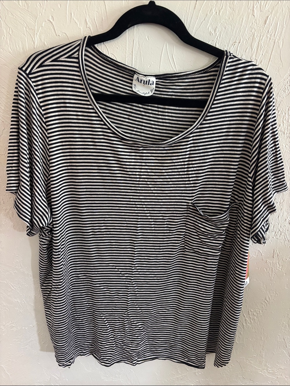ARULA Black & White Striped Short Sleeve Pocket Tee